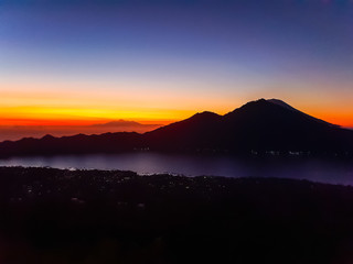 Sunrise panorama view from top of Batur volcano