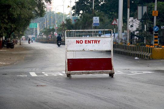 image of road bock with barrier during lock down in India