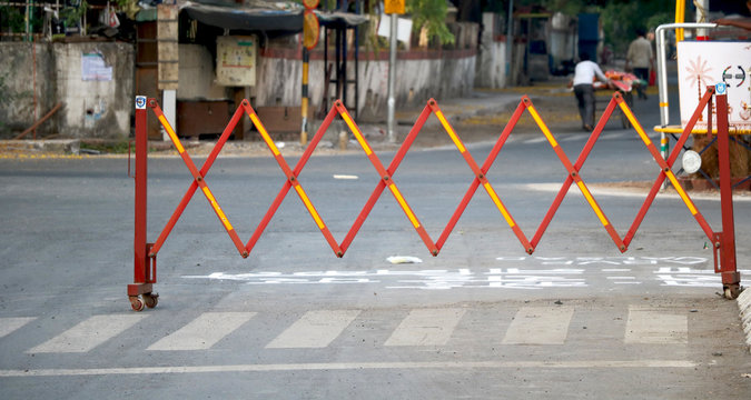 image of road bock with barrier during lock down in India