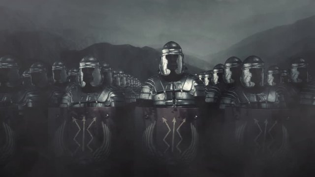 A Hundred Roman Legionnaires Standing in a Battle Formation