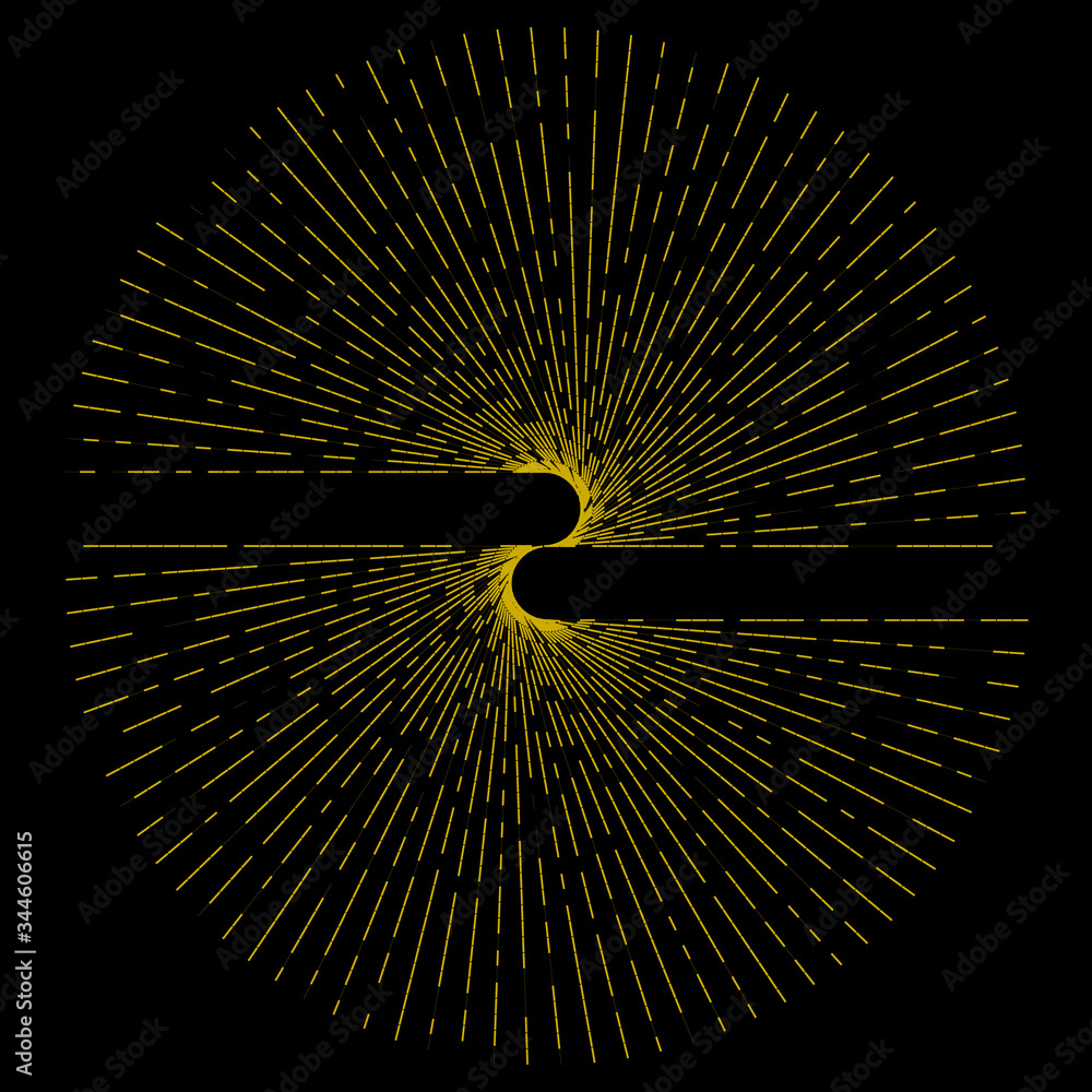 Poster abstract background with golden color lines over black. optical illusion effect. tattoo art template