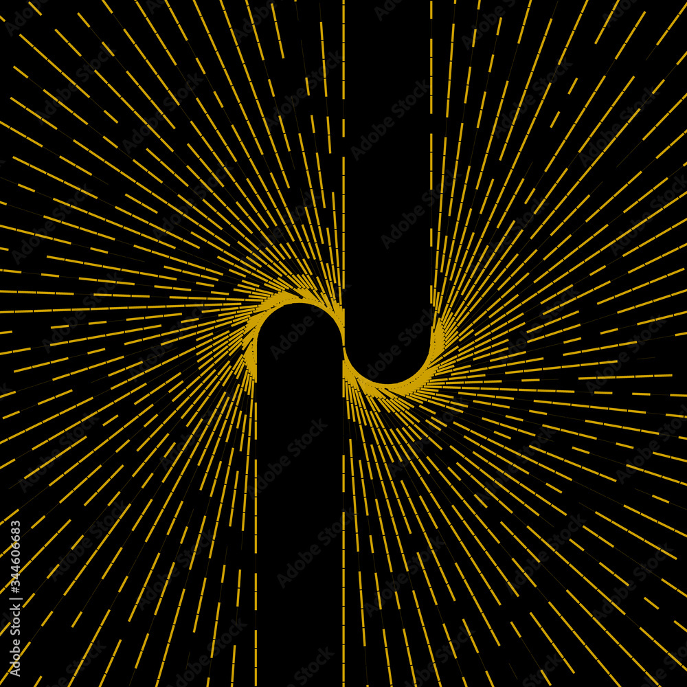 Poster abstract background with golden color lines over black. optical illusion effect. tattoo art template