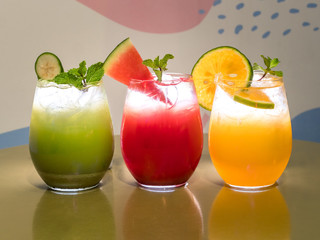 Healthy iced drinks on table