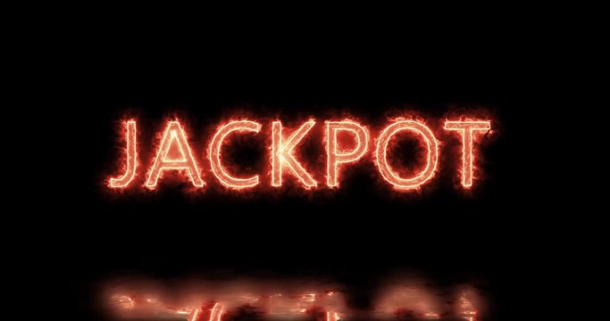 Jackpot Fire Text With Dark Background And Reflective Floor. 4k Motion Graphic. Gambling Concept.