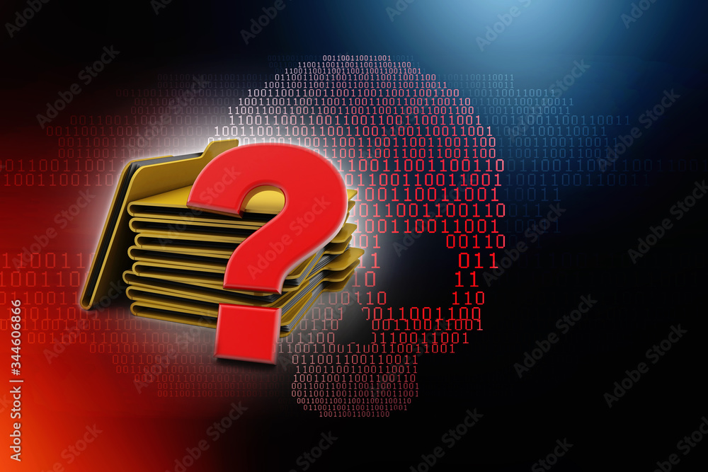 Poster 3d rendering file folder with question symbol