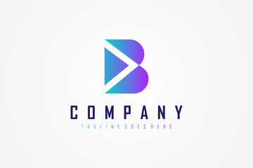 Abstract Initial Letter B Logo. Blue Gradient with Right Arrow Play Icon inside. Usable for Business and Technology Logos. Flat Vector Logo Design Template Element. © sangart
