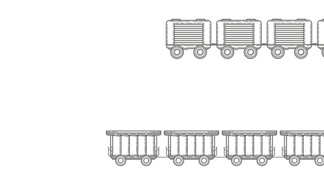 Train line drawing, animated illustration .Delivery of goods by transport . Railway wagons .