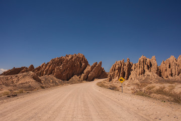 Cafayate, province of Salta, Argentina. Arid and dry rocky landscape of red earth.