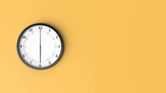 The clock is going very fast. A wall clock on a yellow background is spinning rapidly. The concept of time, the slow movement of time. 3d Animation 4k Ultra HD 3840x2160