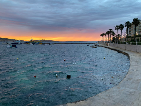 Colorfull Sunset in Saint Pauls Bay, Malta