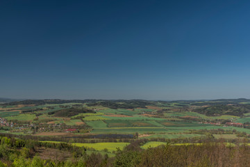 View from Svobodna hill in spring day with fields and meadows