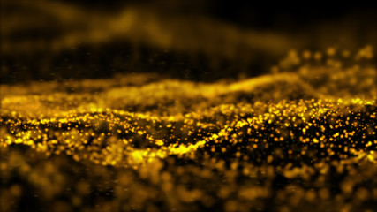 Blurred and solf of Golden sparkling particles background,Wave of particles,Abstract bokeh digital background.
