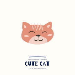 Cute and funny cat isolated on the white background. Comic animal character. Vector illustration for nursery poster design, kids print, avatar or greeting card. Perfect for apparel, cards, textile.