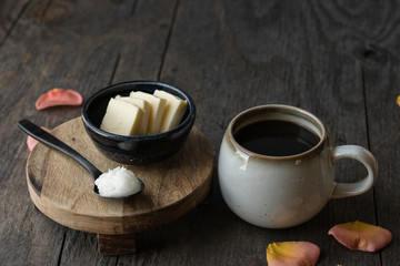 Keto coffee with unsalted butter and coconut oil