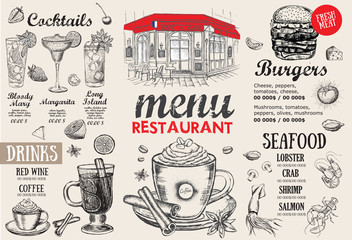 Restaurant cafe menu, template design. Food flyer.