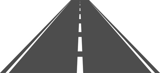 Straight road with white markings . Road way location infographic template. Highway in aerial perspective. Vector illustration isolated on white background.