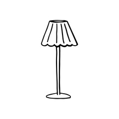 Black and white doodle floor lamp. Hand-drawn image for websites, banners, cards, designers.