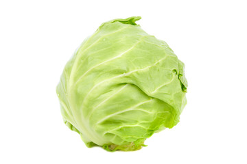Green cabbage isolated on white background, fresh iceberg lettuce