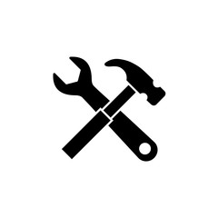 Hammer and wrench, repair icon, logo isolated on white background