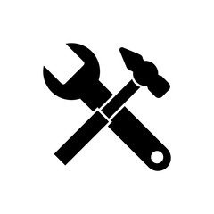 Hammer and wrench, repair icon, logo isolated on white background