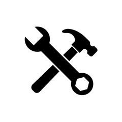 Hammer and wrench, repair icon, logo isolated on white background
