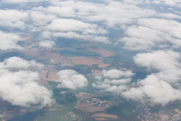 A view of the earth from the height of flight of the aircraft. Natural scenery the view from the top.