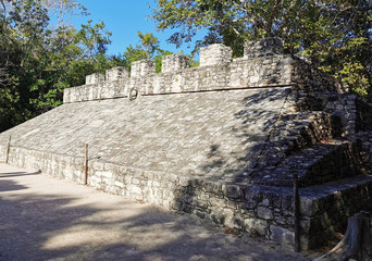 Part of a Mayan sport field under the bright sunlight. Taken from the site of Coba located in the Mexican state of Quintana Roo.