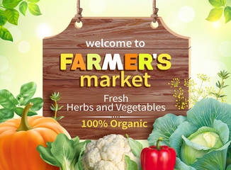 Poster design for farmers market. Vector illustration.