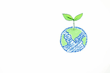 drawing of green growing plant on globe , Environment conservation ,Corporate Social Responsibility