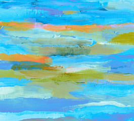 Abstract acrylic and watercolor smear line strip painting. Canvas texture background.