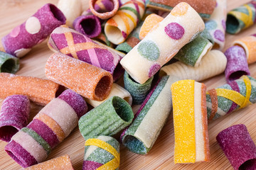 Funny and colourful macaroni homemade with vegetables and spices. Authentic Italian food