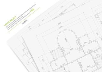 Architectural project on a white sheet of paper .Technical drawing background.Engineering design .Vector , illustration.	