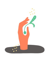Protection plant. Seeds and hand icon . Simple vector illustration.