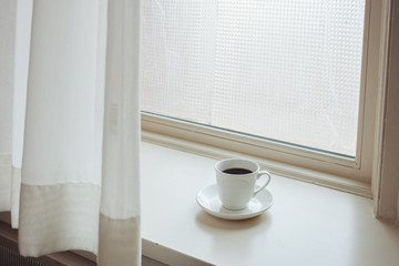 Morning coffee on the windowsill 