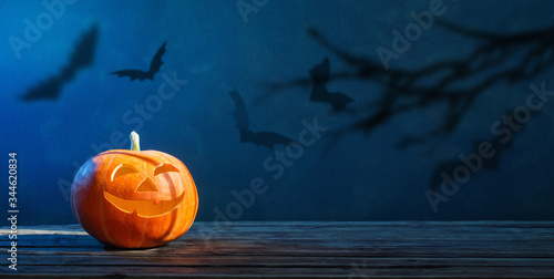 Halloween pumpkin on dark blue  background