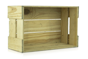 Empty wooden dirty box isolated on white background with clipping path.