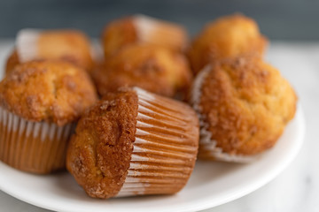 Banana Streusel muffins on a white plate