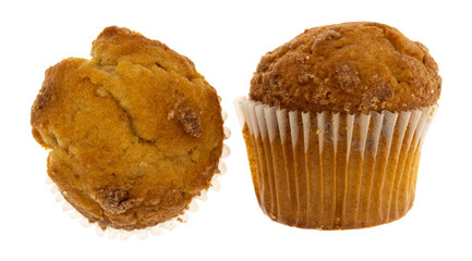 Banana Streusel muffins on a white background