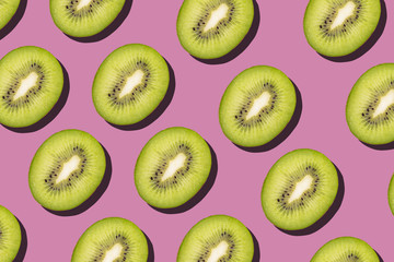 Tropical seamless pattern on pink background. Flat lay, trendy juicy color.