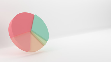 Pie chart with pastel palette. 3D render with copy space