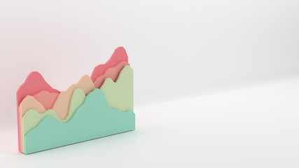 Graphs ramp with pastel palette. 3D render with copy space