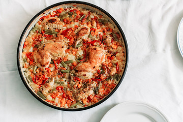 Djuvec - serbian cuisine, turkish origine meal. Top view