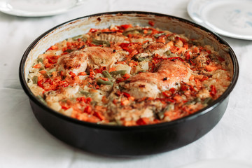 Djuvec - serbian cuisine, turkish origine meal on the table