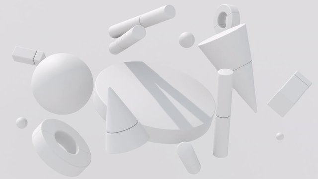 White geometric shapes. Monochrome composition. Abstract animation, 3d render.