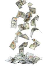 Set of falling money on white background. Currency exchange