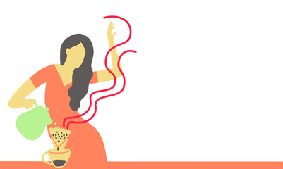 Abstract illustration of a woman with coffee. Vector modern illustration.