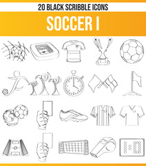 Scribble Black Icon Set Soccer I