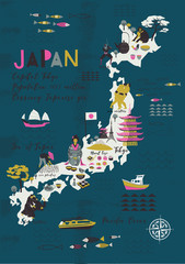 Cartoon Map of Japan. Print Design