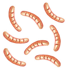 hand drawn watercolor food illustration with fried eggs and sausage. pattern, fun