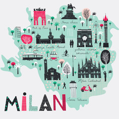 Obraz premium Cartoon map of Milan. Italy. Print design
